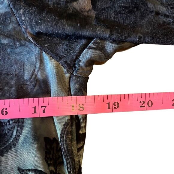 Chances R Black Tan Floral Burnout Sheer Roll Tab Sleeve Blouse Top Small Boho - Picture 7 of 8